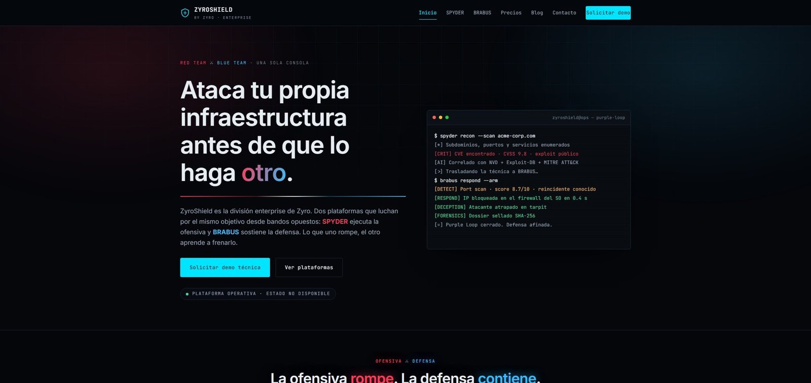 Previsualización de la web de ZyroShield